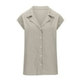 thumbnail image 5 of Eryao Weekly Sale Summer Tops for Women 2025 Trendy Cotton Linen Button Down Shirts Dressy Cap Sleeve Collared Business Casual Blouses,Khaki,M, 5 of 8