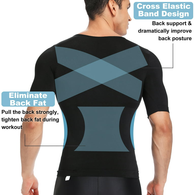QRIC 2 Pack Men's Compression Shirt Black Undershirt Slimming Tank Top  Workout Vest Abs Abdomen Slim Body Shaper (M-3XL)