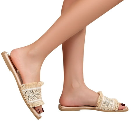 

Gubotare Slippers For Women Indoor Women s Dressy Strappy 2 Inch Low Kitten Heel Open Toe Sandals Dress Shoes for Woman Beige