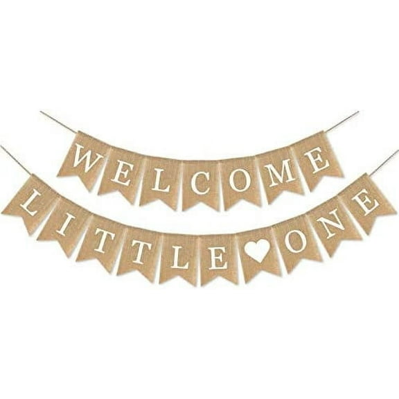 Burlap Welcome Little One Banner Baby Shower Garland Supplies Gender Reveal Party Decoration