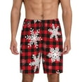 thumbnail image 2 of Rocae Snowflakes On A Buffalo Plaid for Men's Soft Sleep Pajama Shorts, Waistband and Pockets, 2 of 9