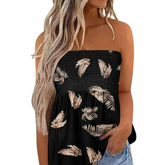 Youyipin Womens Tank Tops Patchwork Print Tube Tops Women Elastic Trim Strapless Vintage Blouse Multicolour Off The Shoulder Tops For Women