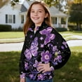 thumbnail image 3 of Uorisanigo Girls Half Zip Collar Sweatshirts Oversized Purple Butterfly Flowers Long Sleeve Pullover Crop Tops for Teen Girls Winter Clothes Fall Fashion Athletic Sweaters Pullover Jackets, 3 of 7