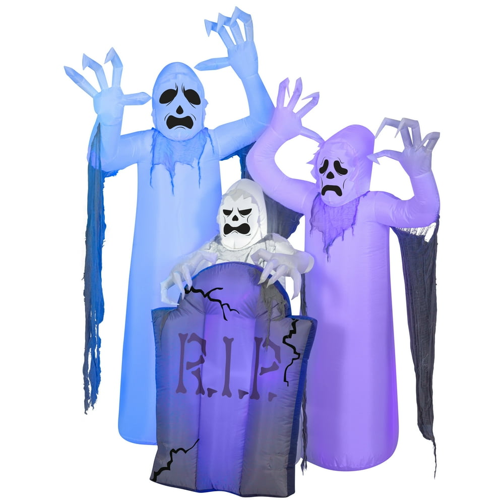 Halloween Airblown Inflatable ShortCircuit Ghosts Trio with Tombstone