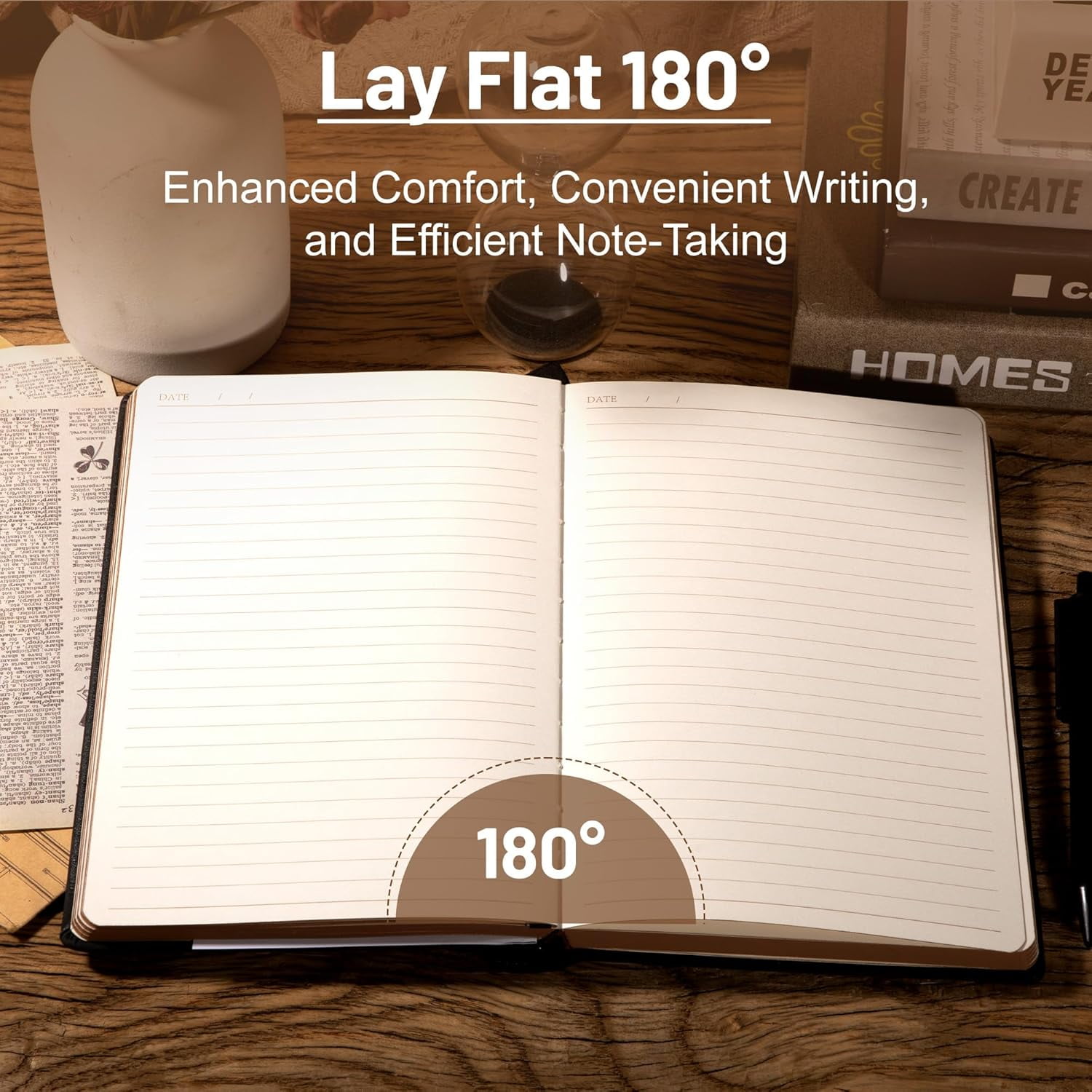 Compass Leather Notebook Journal for Men, 100 GSM 288 Pages Lined Journals for Writing, A5 Hardcover Journaling Notebooks Gift Set with Pen for Travel Office Daily Writing