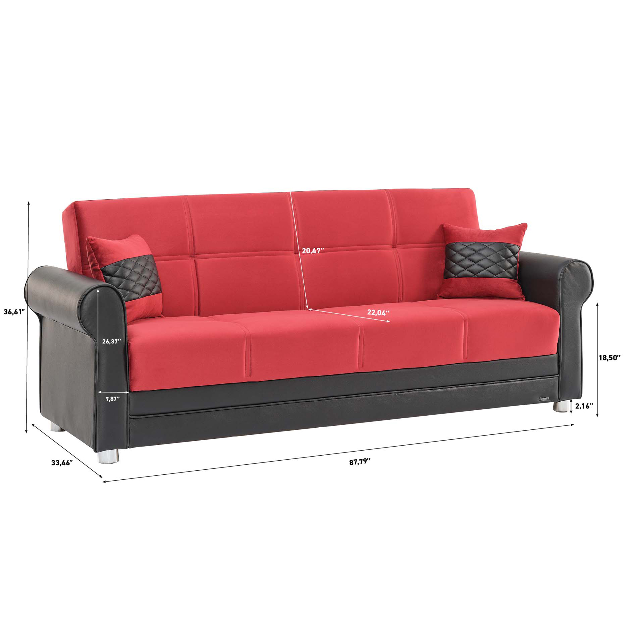 Ottomanson Paradise Sofa Bed with Storage 74", Burgundy Microfiber
