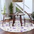 thumbnail image 4 of 8ft Round Rug, Purple Spring Floral Non-Skid Rubber Backing Large Area Rugs - Living Room Bedroom Home Office, Pastoral Botanical Watercolor Indoor Floor Mat Carpets Washable Rug, 4 of 9