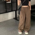 thumbnail image 3 of BULLPIANO Girls Cargo Pants with Pockets Drawstring Elastic Kids Joggers Loose Hip Hop Wide Leg Trousers, 3 of 5