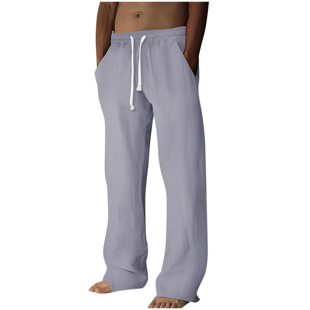 Casual Sweatpants for Men, Elastic Waist Drawstring Closure with Side Pockets, Breathable Polyester Fabric, Straight Leg Fit, Black, Size L