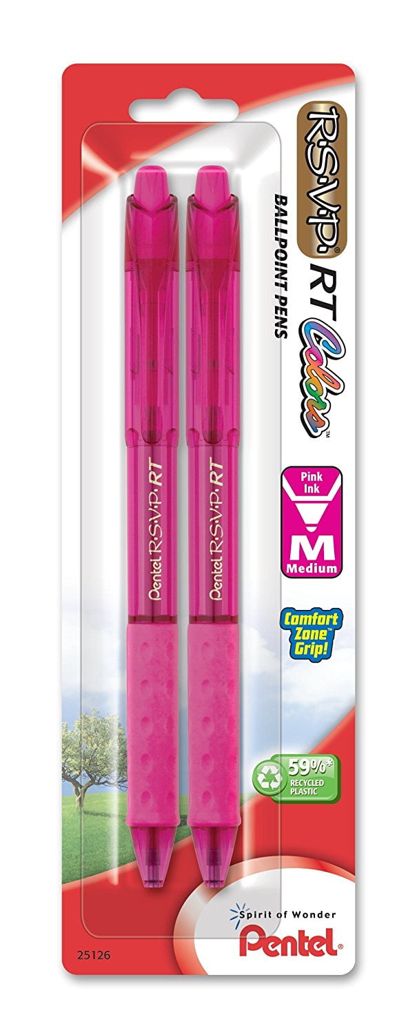 Pentel RSVP RT Colors Retractable Ball Point Pen, Medium Line, Pink