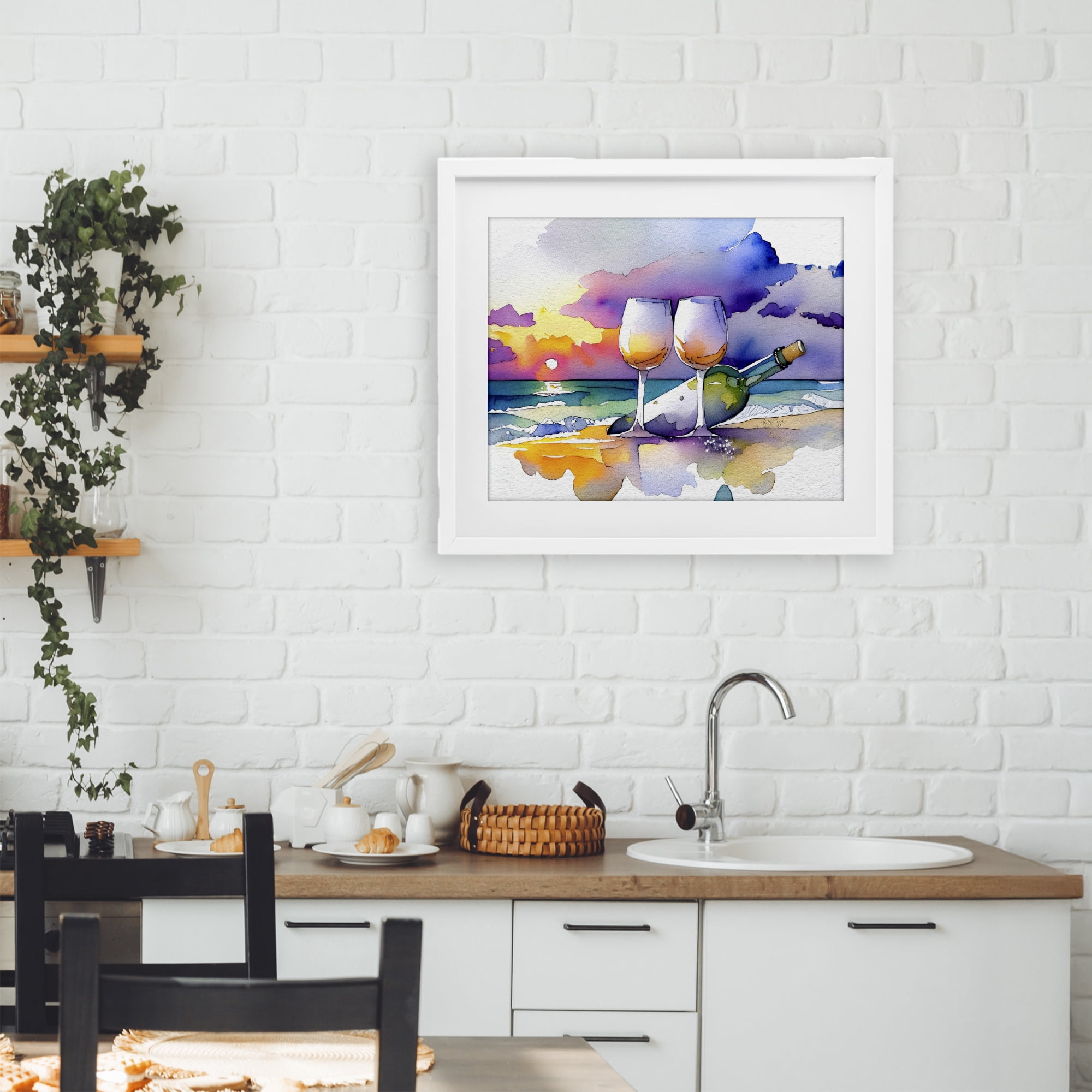 Stupell Industries Coastal Cheers with Wine White Framed Print Under Glass, design by Shelly Craig