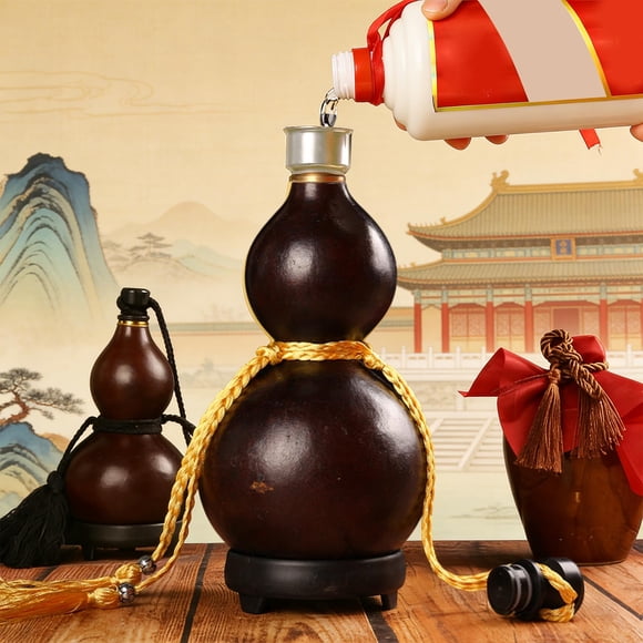 EGNMCR Home Decor, Room Decor Natural Gourd Beverage Container Water Bottle Role Playing Props For Daily Drinking Use Outdoor Housewarming Symbolize Bring In Wealth And Treasure Woo d Hulu wine pot