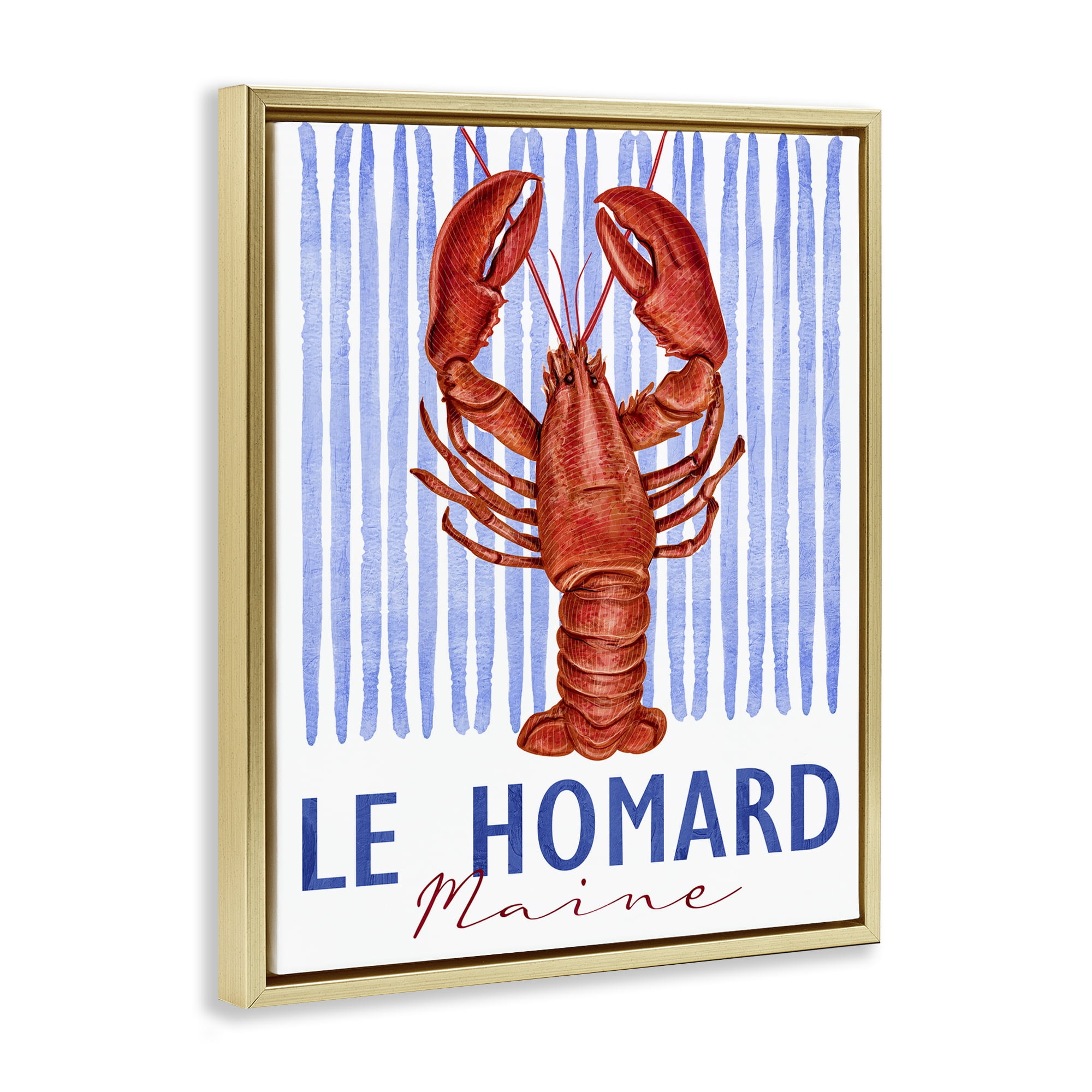 Stupell Industries Le Homard Nautical Stripes Gold Framed Floater Canvas Wall Art, design by Kim Allen