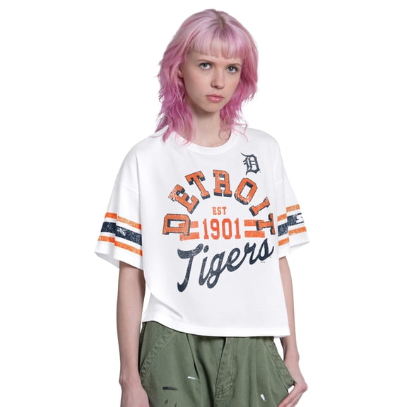 Women's Starter  White Detroit Tigers Cropped Hurry Up Offense T-Shirt