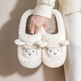 thumbnail image 3 of Zapatillas de oveja bonitas antideslizantes con plataforma gruesa de invierno para hombre, sandalias cálidas de algodón con piel para interiores, zapatos de dibujos animados para parejas y mujeres, 3 of 5