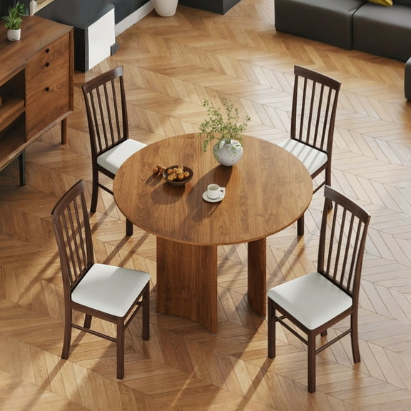 BOBOKY Farmhouse Dining Chairs, Upholstered Kitchen Chairs with Sturdy Rubber Wood Frame, Cushioned Seating for Dining Room, Kitchen.Dark Brown and Beige,Set of 4