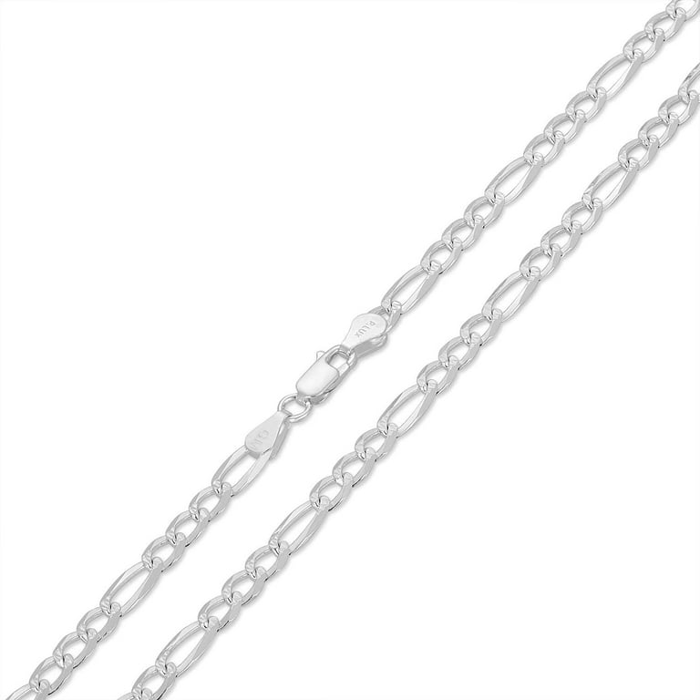 Authentic Solid Sterling Silver Figaro Link Diamond-Cut Pave .925 ITProLux Necklace Chains 3mm - 10.5mm, 16 inch - 30 inch, Silver Chain for Men 