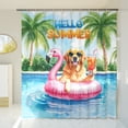 thumbnail image 3 of Hello Summer Golden Retriever at Swimming Pool Flamingo Swim Ring Shower Curtain Goldens Dog Lover Gifts Idea Waterproof Bathroom Bathtub Curtain - 12009, 3 of 5