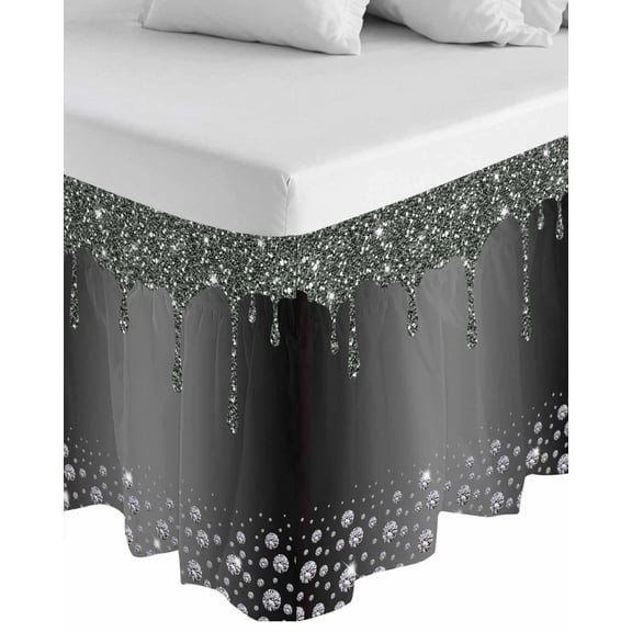 Black Grey Wrap Around Bed Skirts for King Bed 16" Drop,Bed Skirt with Adjustable Elastic Belt Dust Ruffle Bed Valance for Bedroom Hotel Luxury Modern Abstract Diamond Luxury Gradient Bed Frame Cover