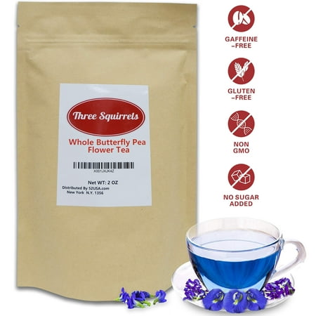 Three Squirrels 100% Natural Dried Pure Whole Butterfly Pea Flower Tea, Perfect Blue Purple Coloring for Food and Beverage , 2Oz(56g) 2 Ounce (Pack of