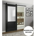 thumbnail image 3 of Sturdy Barn Door | Lucia 22 Matte Black with Frosted Glass | 6.6FT Rail Hangers Heavy Hardware Set | Solid Panel Interior Doors, 3 of 6