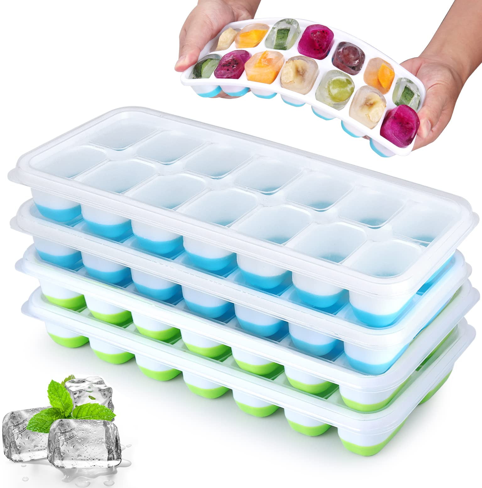 Rongsi Silicone Ice Cube Tray, 4 Pack Easy-Release & Flexible 14-Ice ...