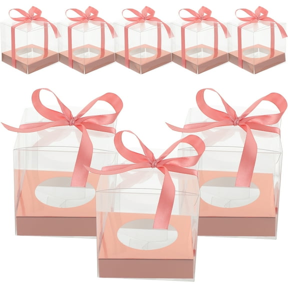 Clear Small Cake Containers with Decorative Ribbon, Transparent Cupcake Boxes for Party Treats and Dessert Packaging