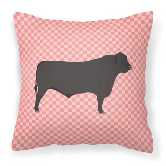 Black Angus Cow Pink Check Fabric Decorative Pillow, 14 x 14 in.