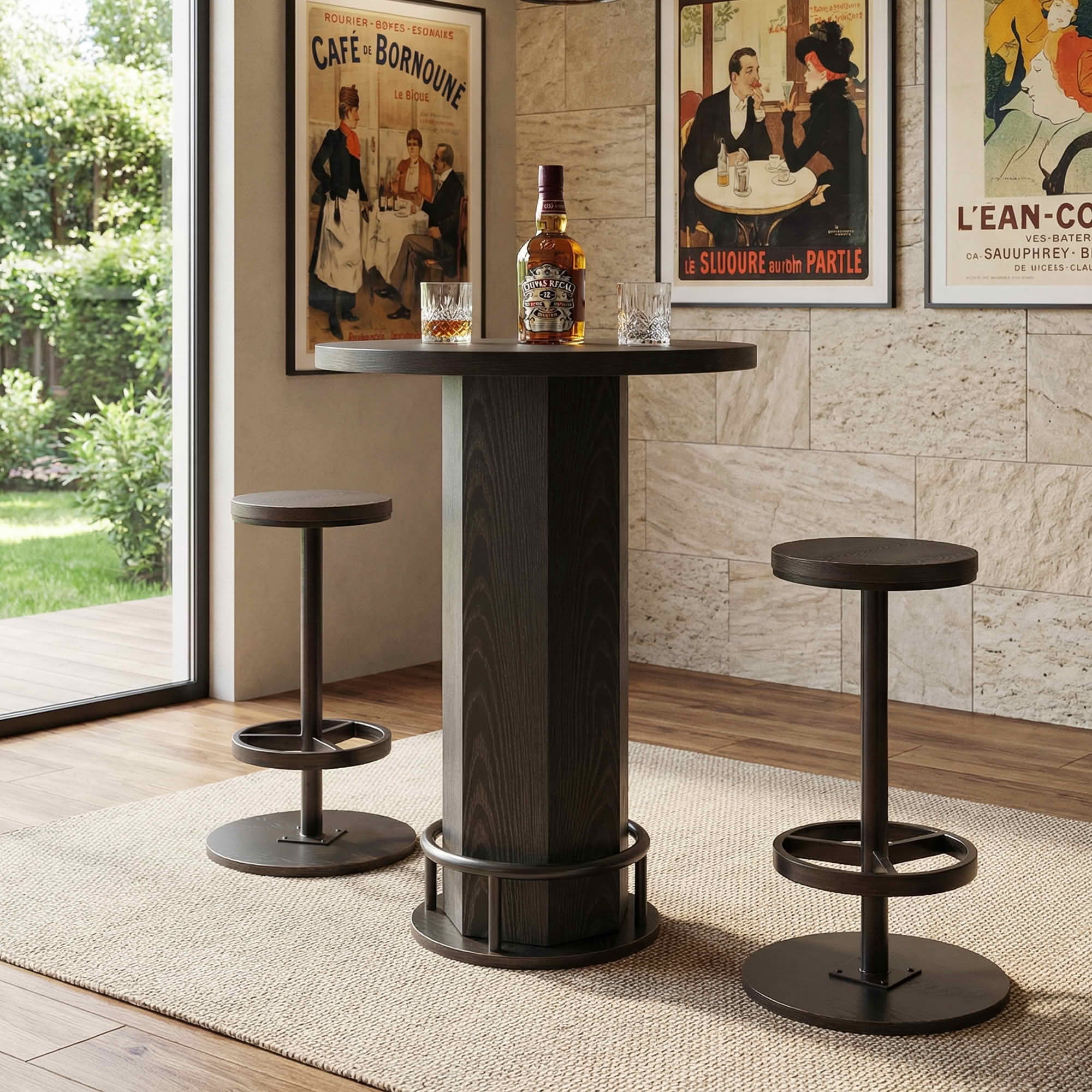 MAYEERTY Bistro Set with 2 Barstools, Round Pub Cocktail Table and Chairs, Modern Farmhouse Industrial Bar Height Dining Set for Small Space