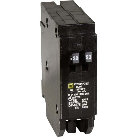 Square D Homeline 30A/20A Twin Single-Pole Standard Trip Tandem Circuit Breaker