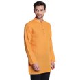 thumbnail image 3 of Shatranj Men's Indian Banded Collar Fine Autumn Stripe Mid-length Kurta Tunic; Mustard; LG, 3 of 5