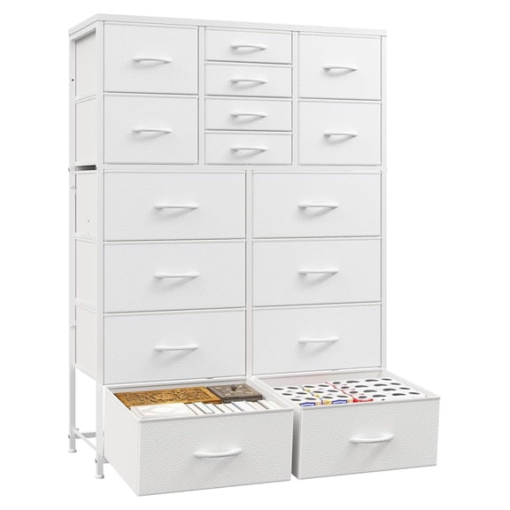 BNHHYYDS 57”H Dresser for Bedroom, 16 Drawer Fabric Dresser, White Chest of Drawers, Sturdy Metal Frame Wood Top, Bedroom Storage, Entryway Organizer