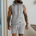 thumbnail image 6 of FRSASU Men's Jacquard Knitted 2 Piece Outfits Summer Hooded Sleeveless Tank and Drawstring Casual Track Shorts Set with Pockets Gray, 6 of 9