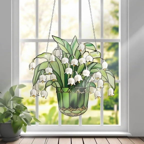 OCCOA Lily of the Valley Decor Stained Glass Acrylic Window Hanging Suncatcher Wall Art Decor for Living Room Kitchen Halloween Home Decoration Gift, Multicolor