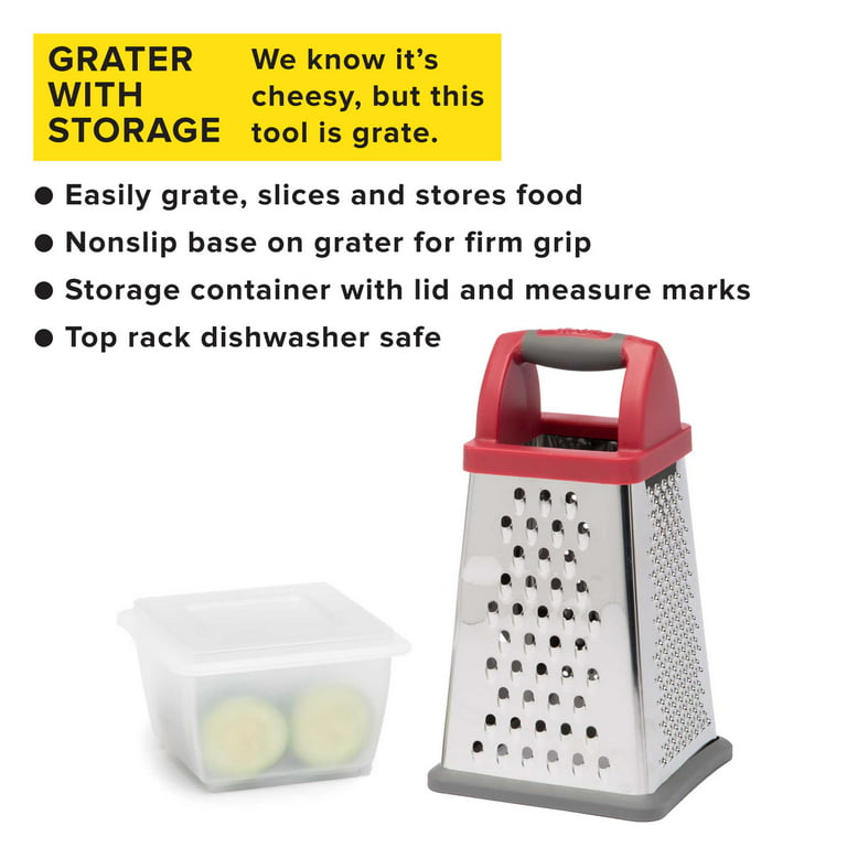 Tasty Stainless Steel Box Grater with Storage Container, Red