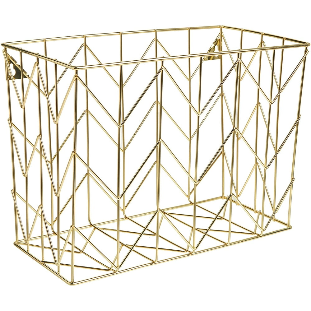 U Brands Metal Hanging File Basket Desktop Organizer, Gold Finish, 894U