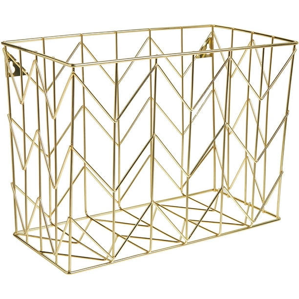 U Brands Metal Hanging File Basket Desktop Organizer, Gold Finish, 894U