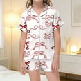 thumbnail image 3 of Toddler Satin Pajamas for Girls Valentine Pajamas Short Sleeve Bow Button Down Sleepwear Girls Pajamas Size 2-3 Years, 3 of 6
