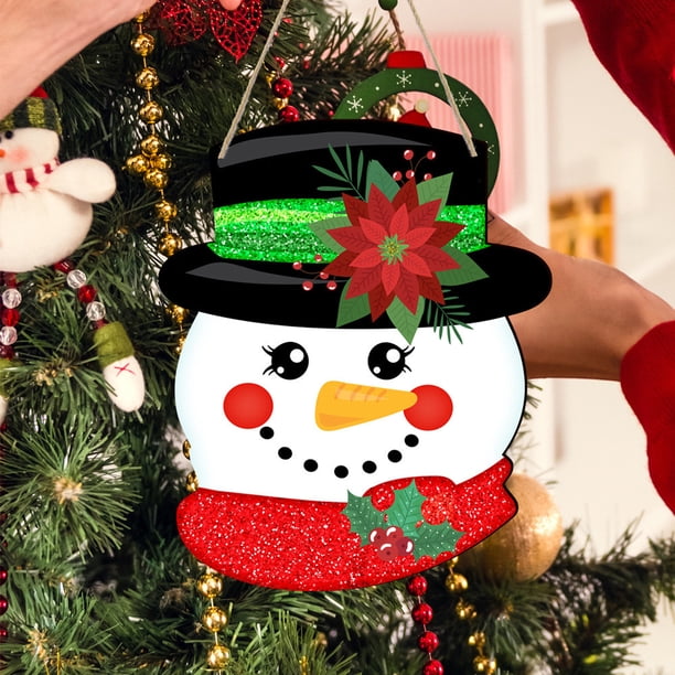 Xihbxyly Letrero Navideño de Madera con Diseño de Muñeco de Nieve, Decoración Navideña Duradera, Patrones Vívidos y Claros, para Colgar En La Puerta Principal, para Usar En Varias Temporadas, para In
