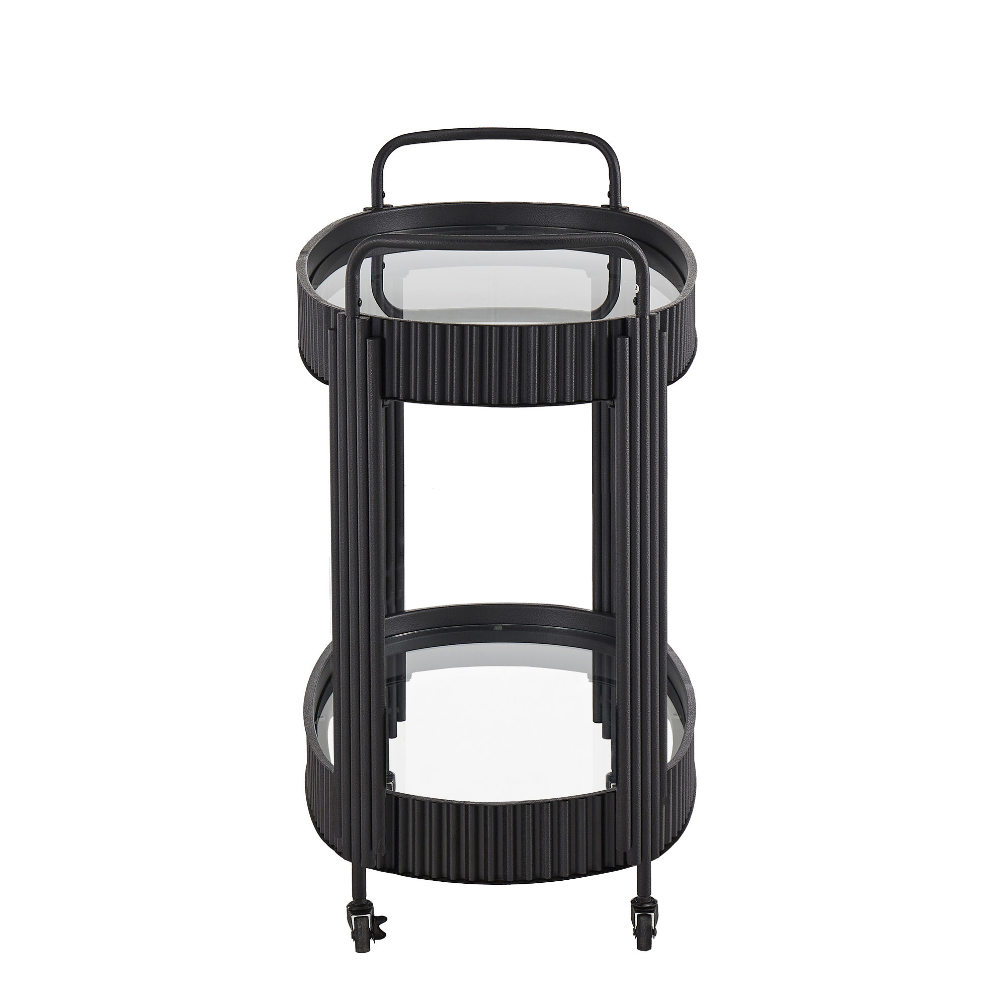 Weston Home Choteau Black Finish Metal Oval Bar Cart with Clear Tempered Glass