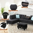 thumbnail image 3 of AENKYO 98" L-Shaped Sectional Sofa with Reversible Chaise, Storage Ottoman & Cup Holders, Charcoal Gray, 3 of 7