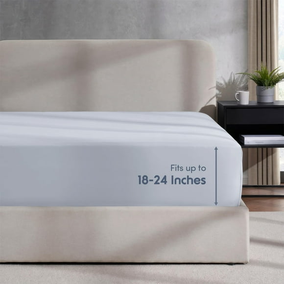 Nestl Ice Blue California King Fitted Sheet, Extra Deep Pocket Cal King Fitted Sheet Only, 1800 Microfiber Fitted Bed Sheet, Ultra Soft Fitted Sheet California King Fits up to 24 Inch Mattress