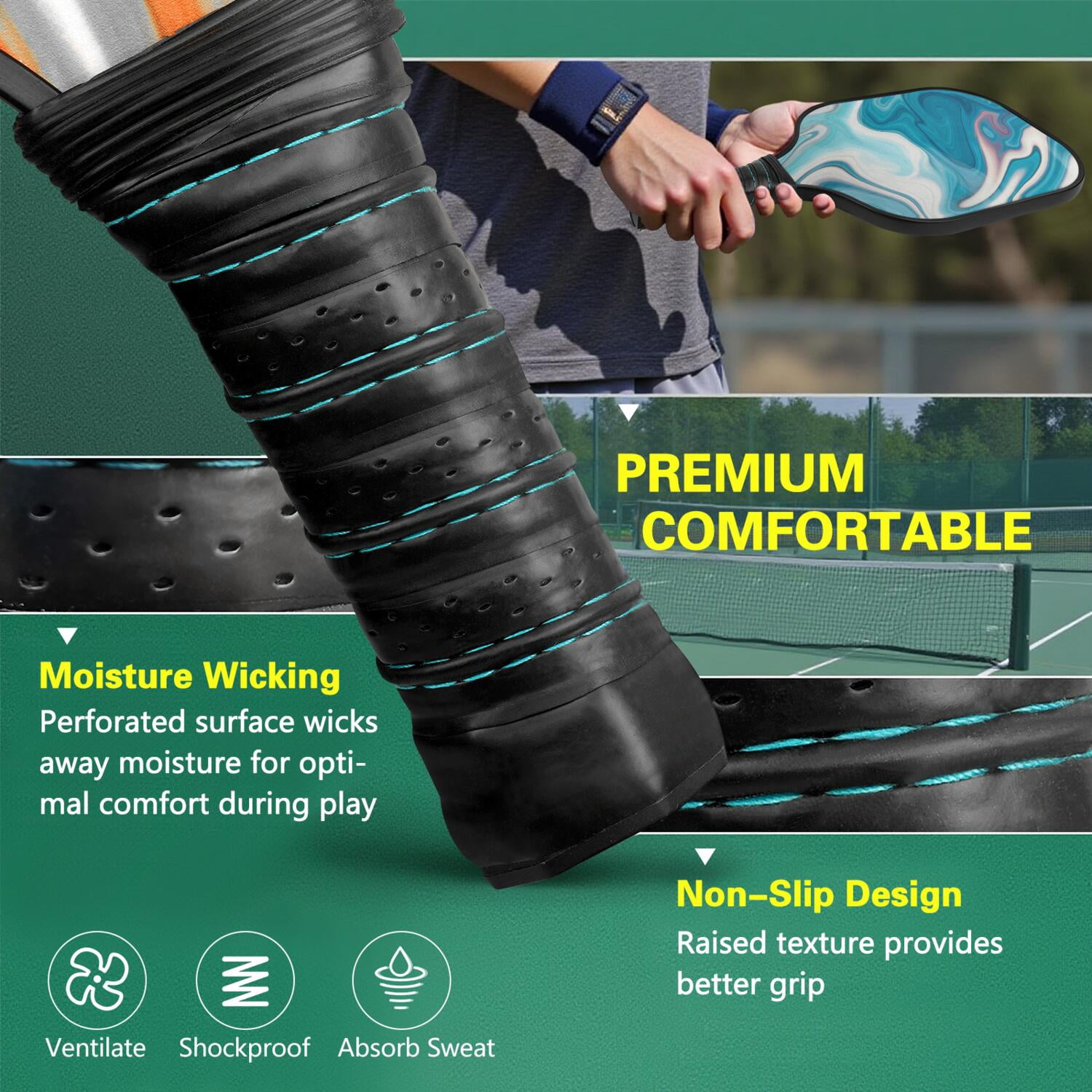 Pickleball Paddles Set Of 1, Fiberglass Surface, Liquid & Marble Print, 1 Paddles, 2 Balls & Bag