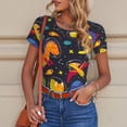 thumbnail image 6 of KLL Women 's Crew Neck Bodysuit Jumpsuits Dinosaurs in Space Print Short onesies Stretch T Shirts, 6 of 7