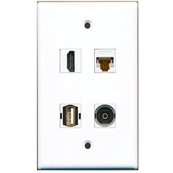 RiteAV - 1 Port HDMI 1 Port USB A-A 1 Port Toslink 1 Port Cat6 Ethernet White Wall Plate