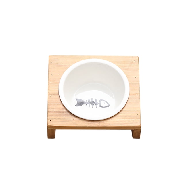 Elevated Ceramic Pet Feeding Dish Set with Bamboo Stand for Cats and Dogs Indoor Use