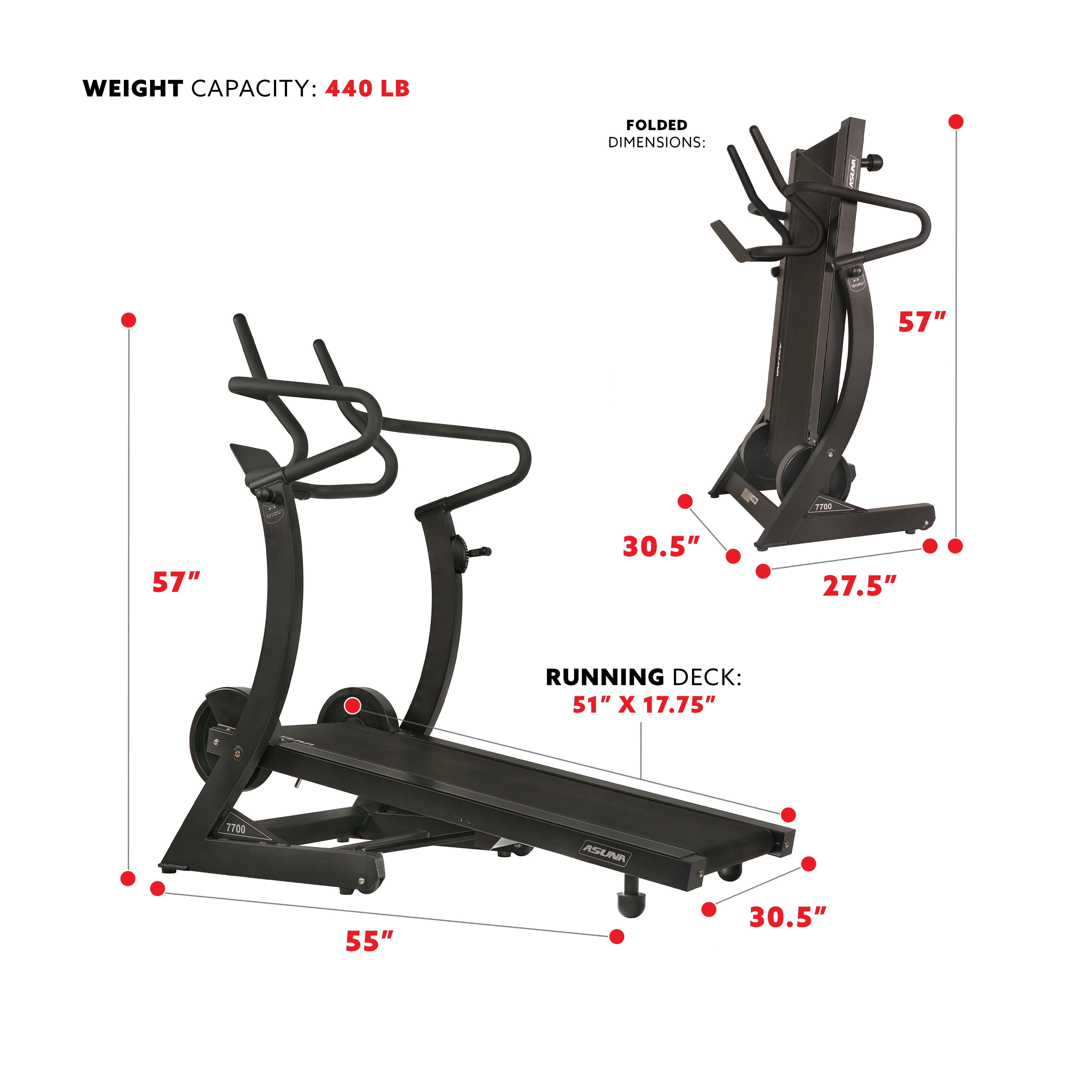ASUNA 7700 High Performance Manual Treadmill with Dual Flywheel and Incline