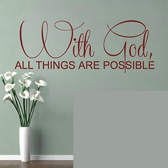 Bible Wall Decal Christian Wall Quote Religious Wall Sticker Words Vinyl Home Art Decor - With God all things are possible Black