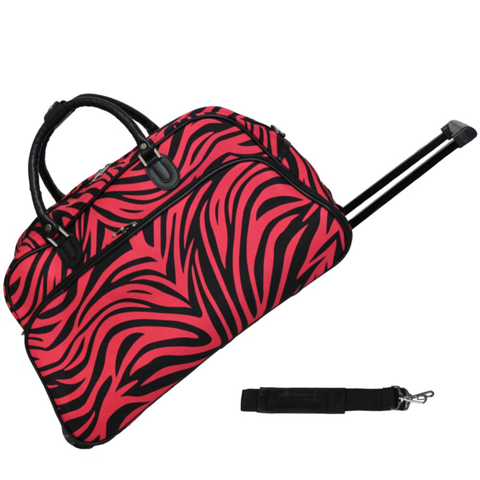 World Traveler 21-Inch Carry-On Rolling Duffel Bag - Blue Trim Zebra