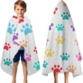 thumbnail image 3 of Colorful Dog Paw Footprint Hooded Bath Towel，60"x35" for Ages 3 To 12 Kids, Quick Dry Lightweight Soft Microfiber Hood Beach Towel Cover Up for Kids, 3 of 7